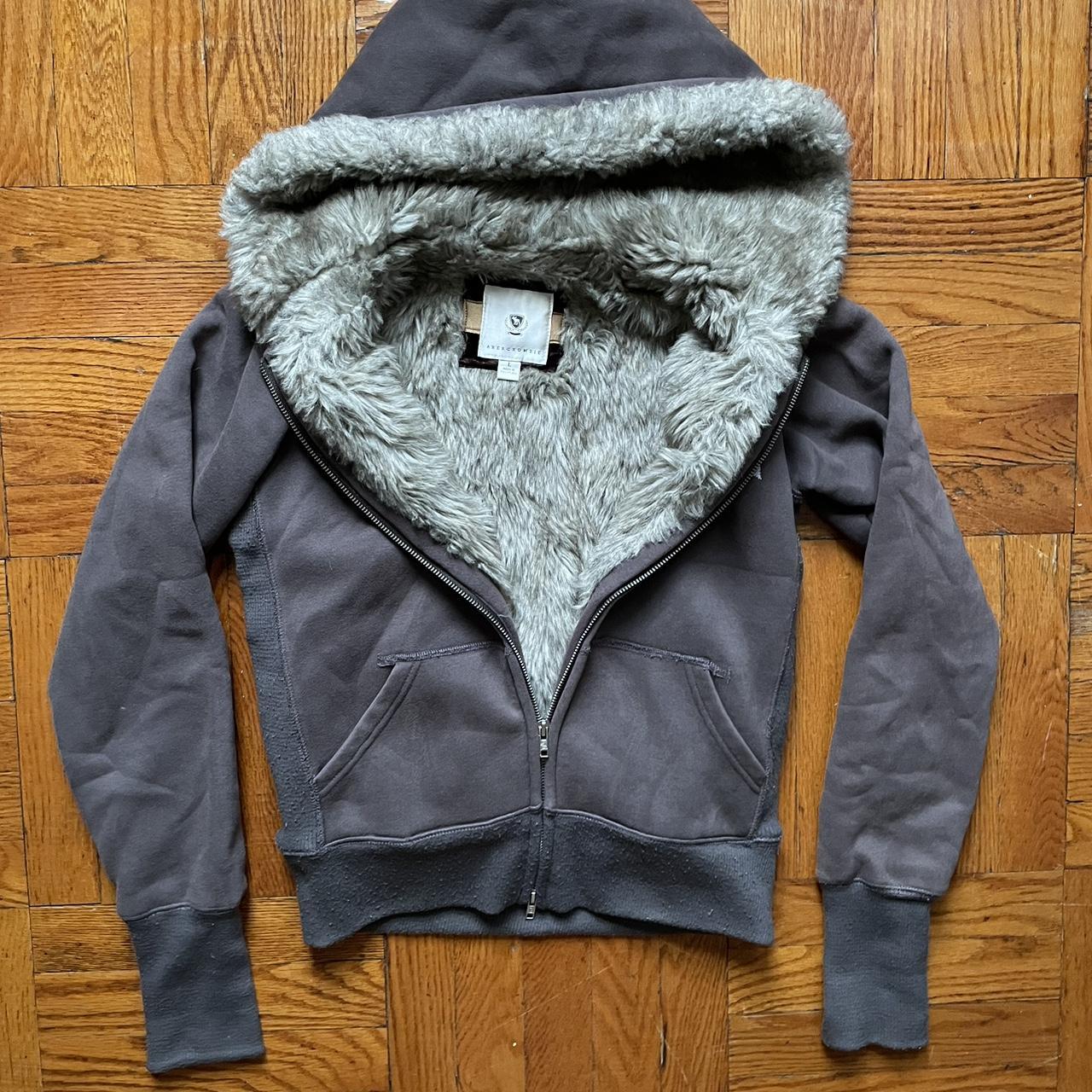 トップス abercrombi & fitch double zip fur hoodie Gray Abercrombie faux fur double zip up hoodie. | Depop