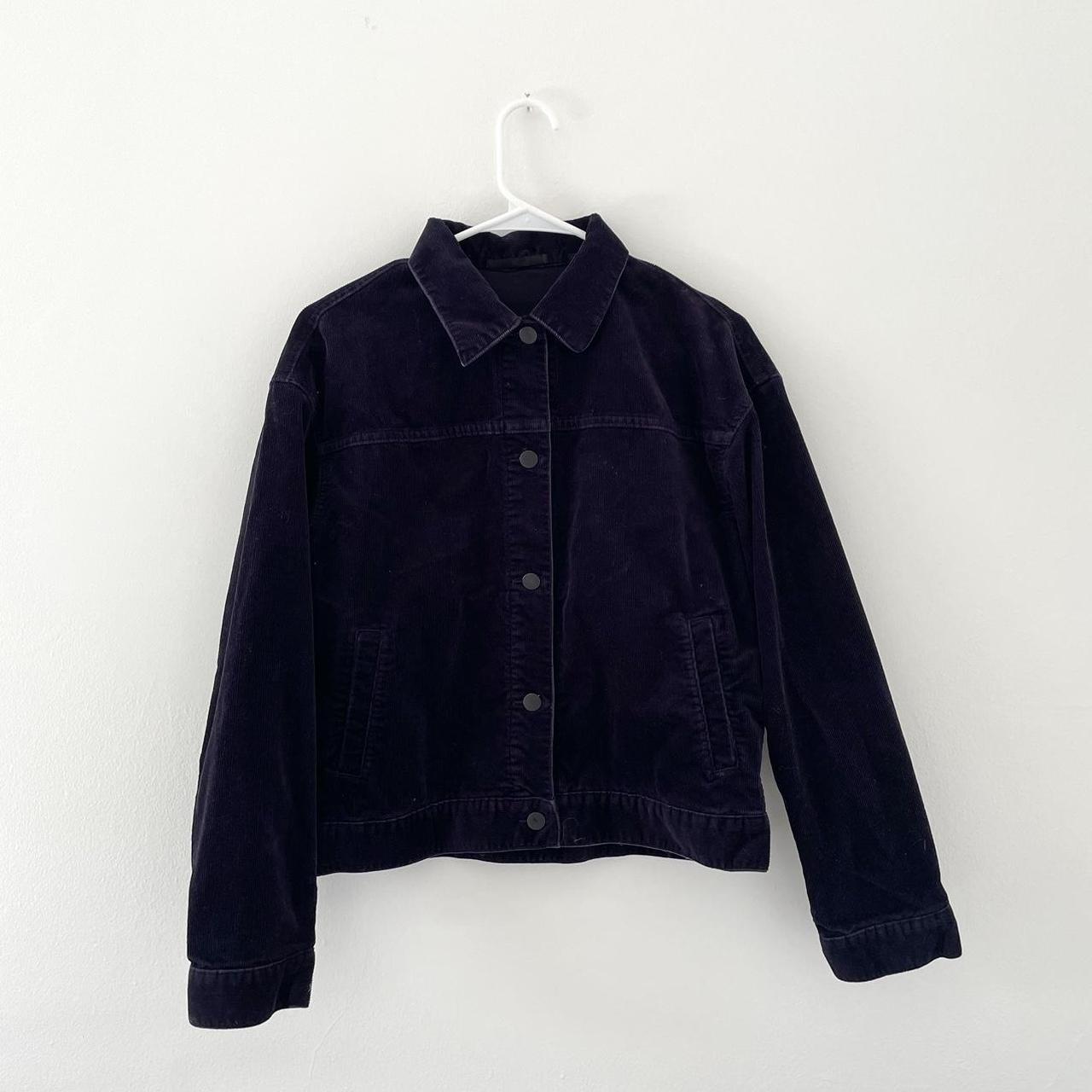 uniqlo navy blue corduroy jacket size m very dark... - Depop