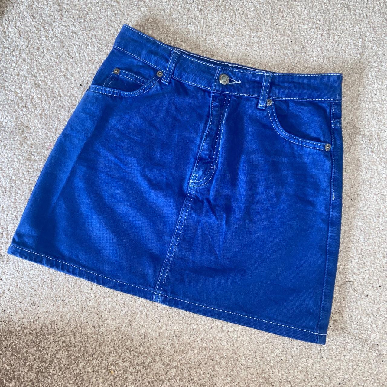 Selling my electric blue denim mini skirt from... Depop