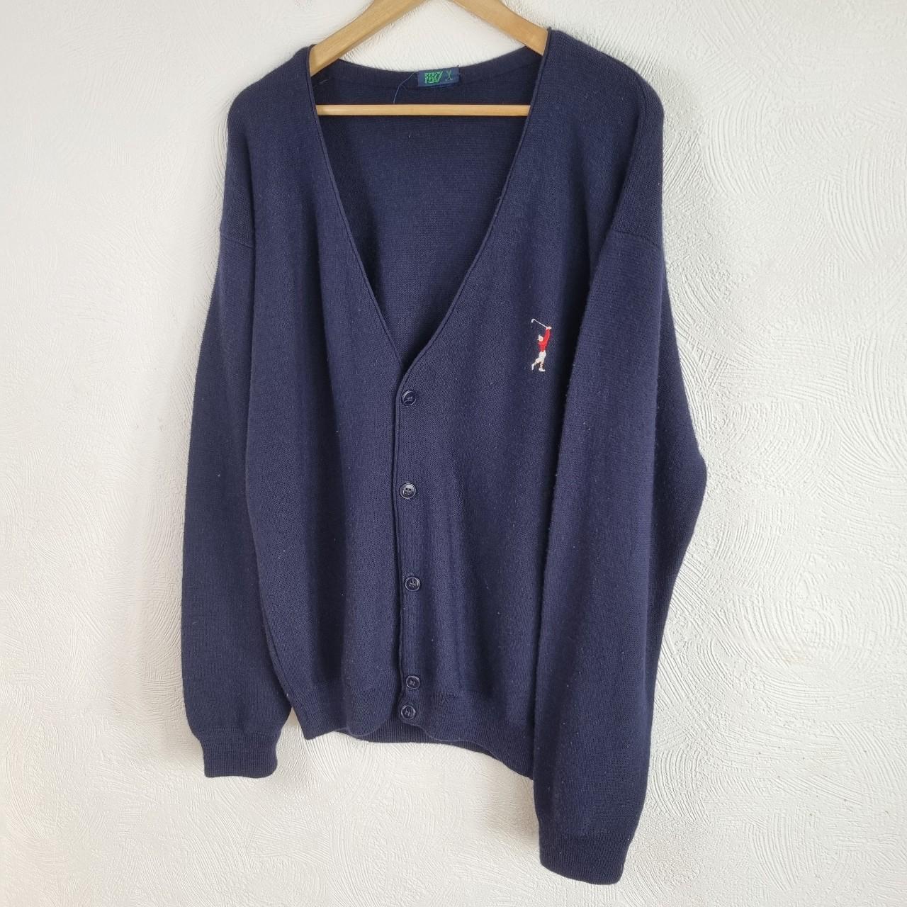 Vintage Golf Cardigan Men's Large Navy Blue Knitted... Depop