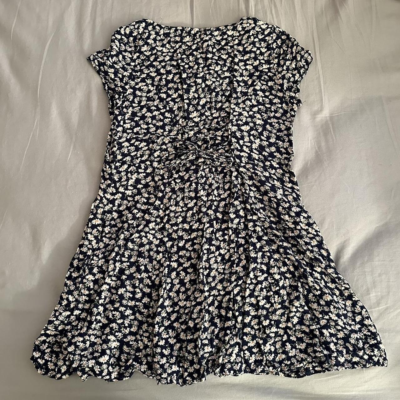 Medium navy blue flower print dress with corset back... - Depop