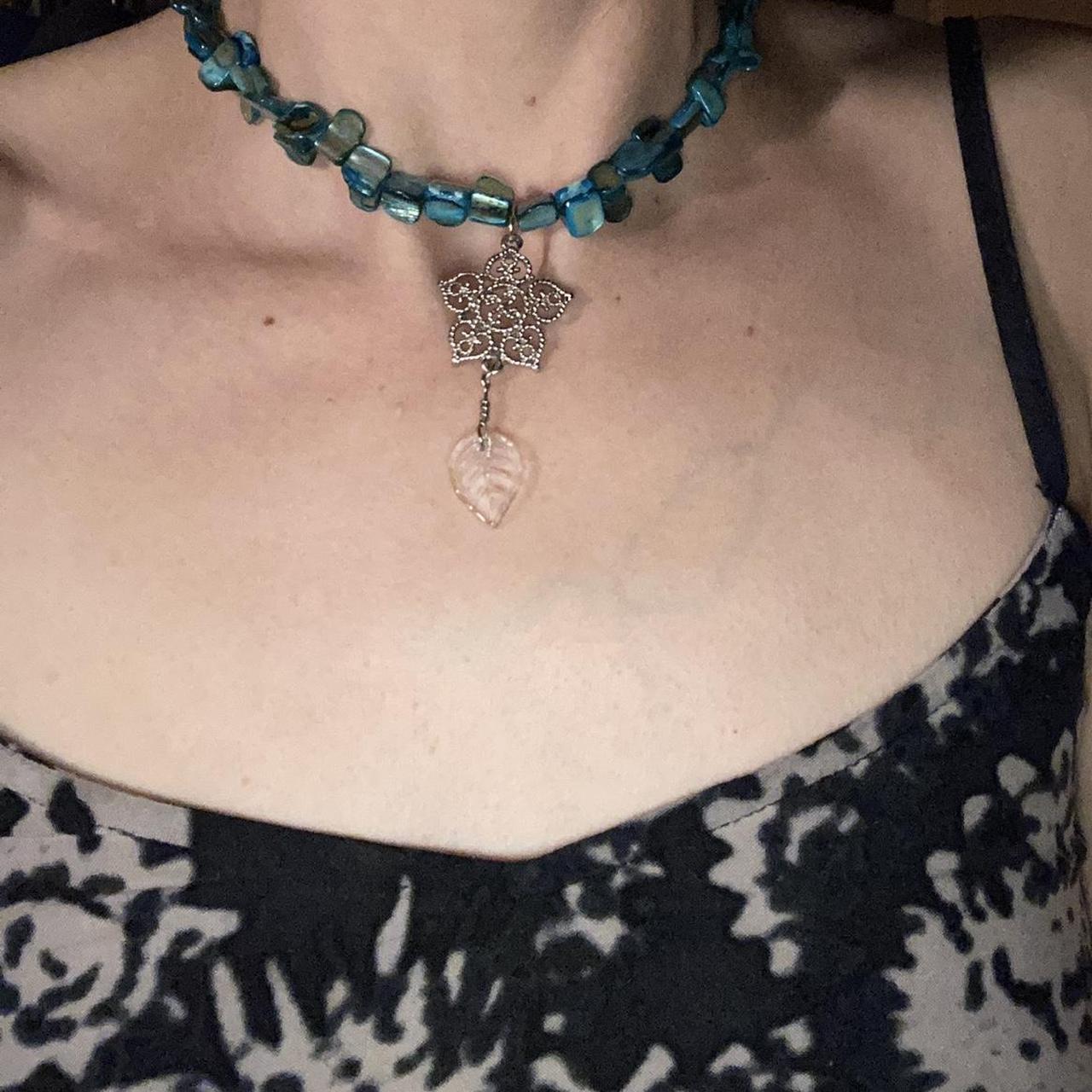 blue coquette aesthetic necklace made with clear - Depop