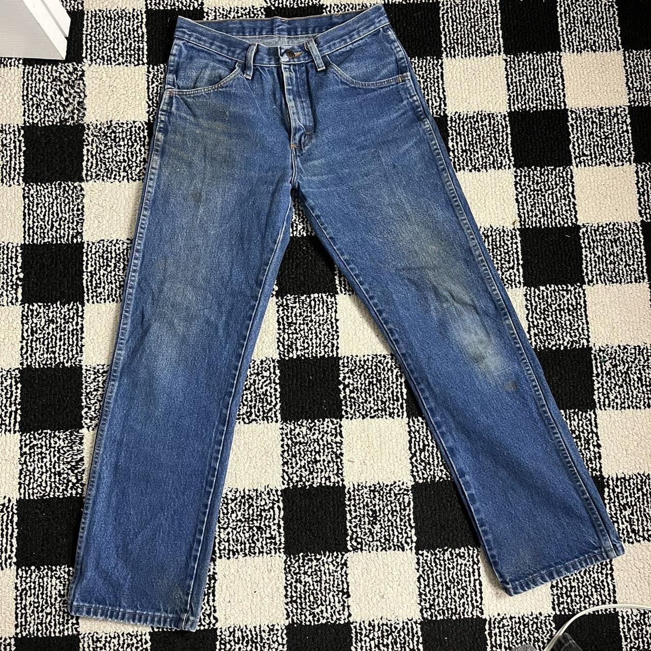Worn rustler dark blue jeans 30x30 B5 - Depop
