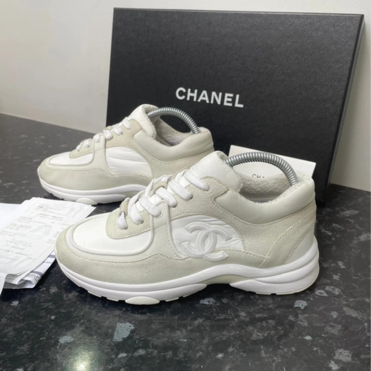 White reflective Chanel sneakers Worn a handle of... - Depop