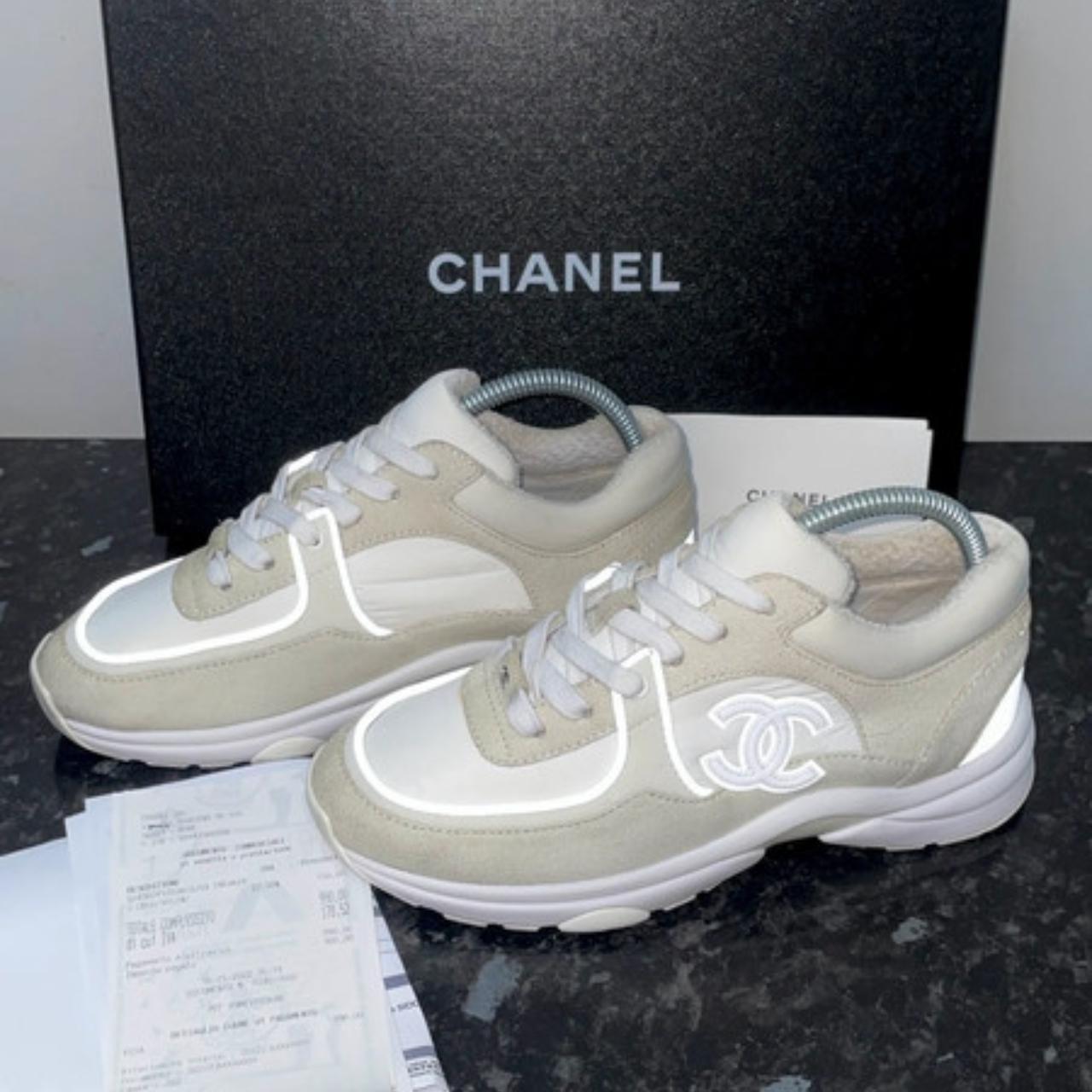 White reflective Chanel sneakers Worn a handle of... - Depop