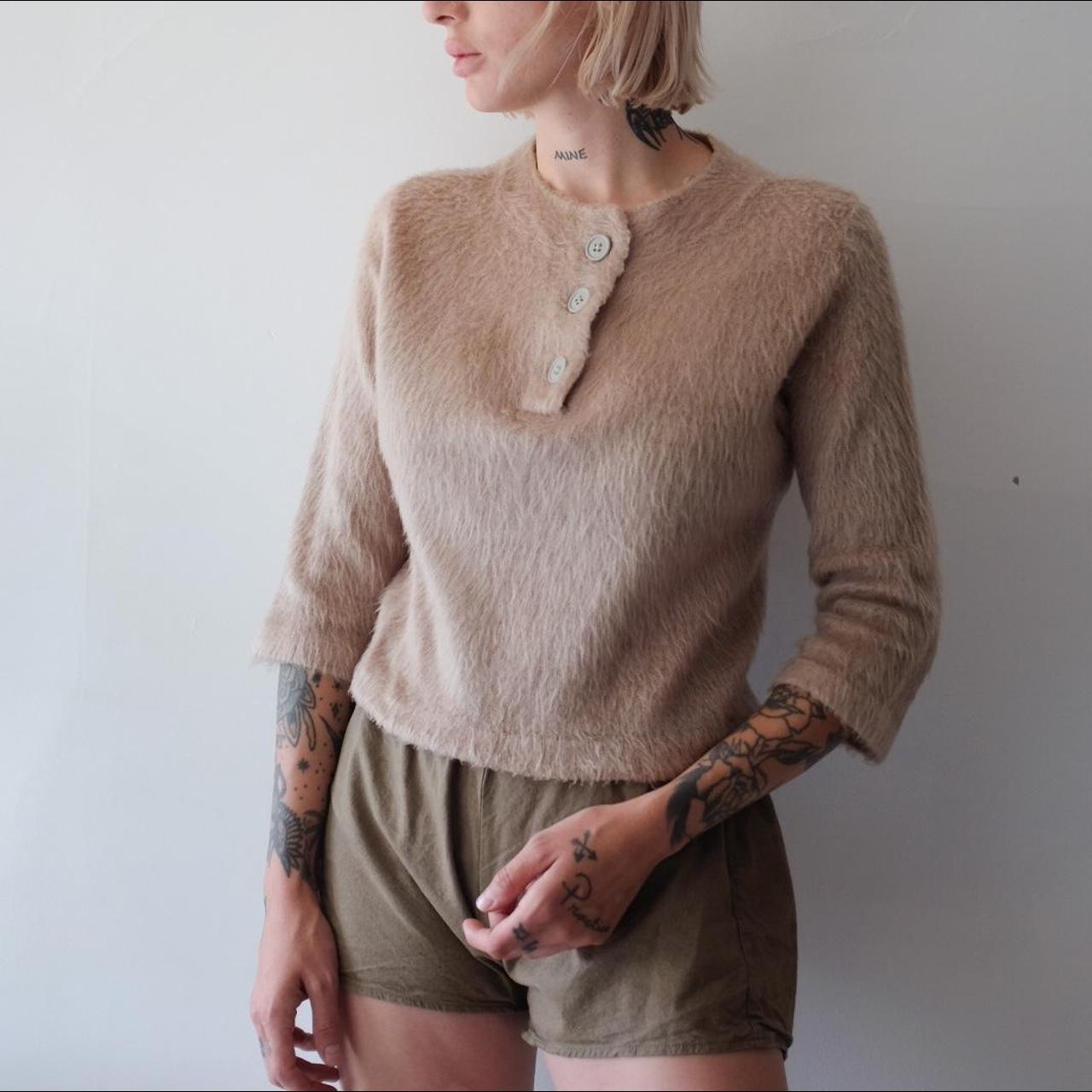 60s vintage angora mohair shaggy tan pull over very Depop