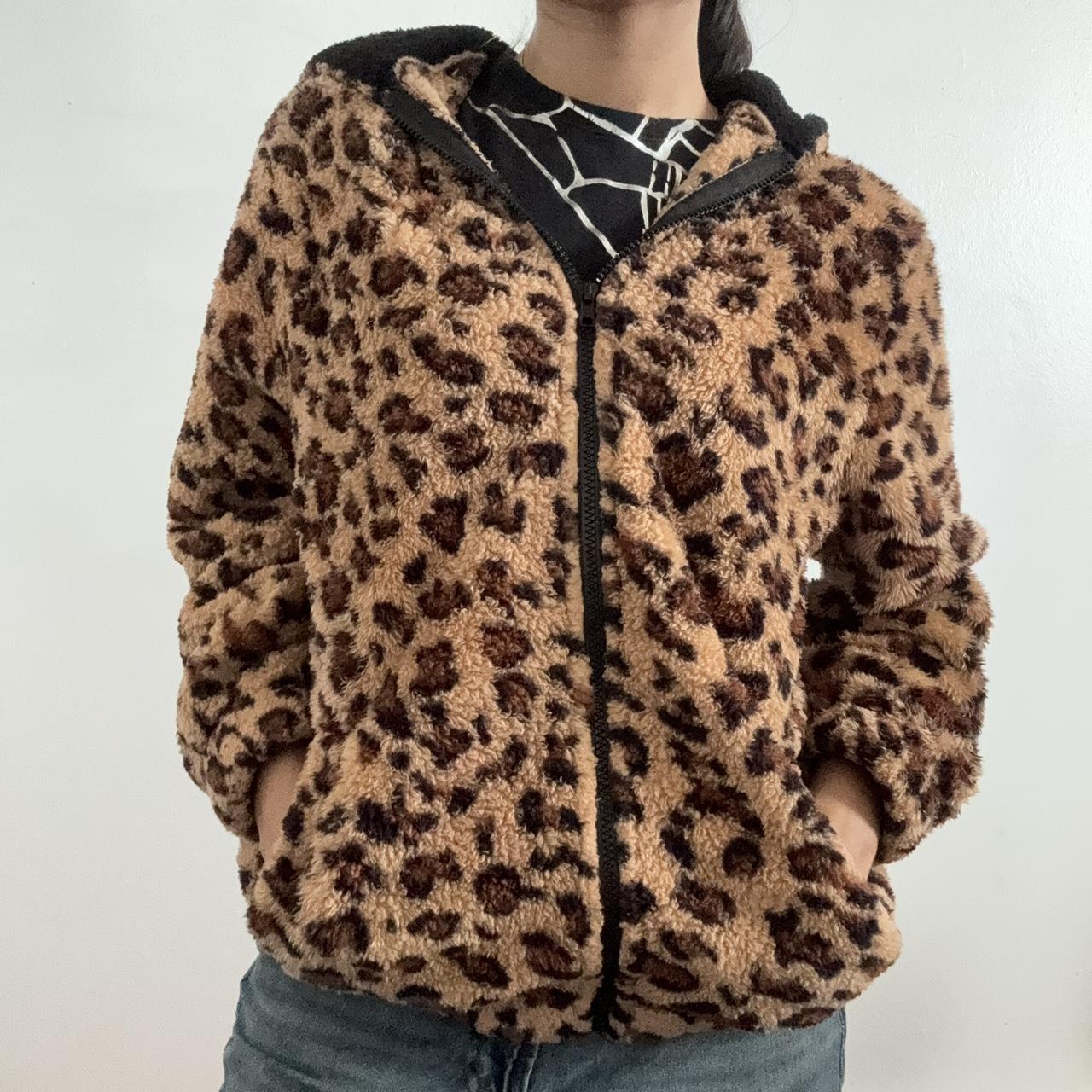 Pre-Order Khaki Plus Size Leopard Trim Button up Sherpa Jacket main image 0