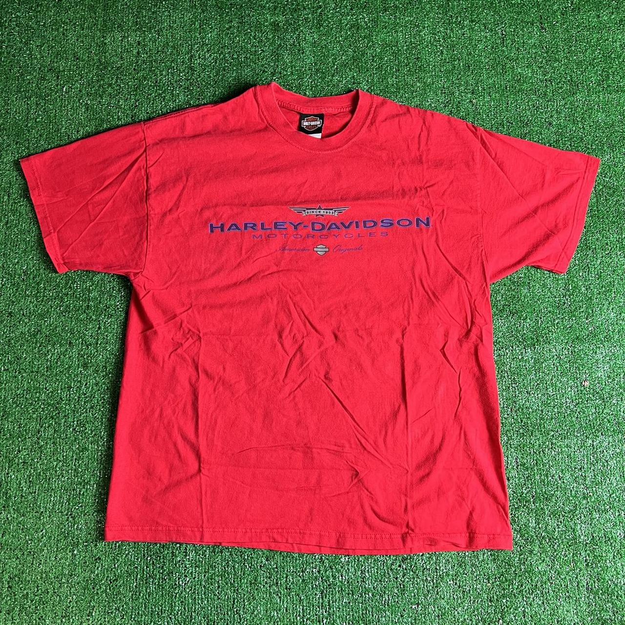 Harley Davidson Men's Red and Blue T-shirt | Depop