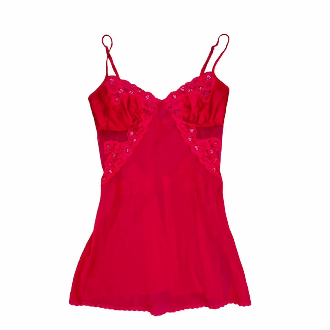 Victorias Secret Red Mesh And Lace Slip Mini Depop