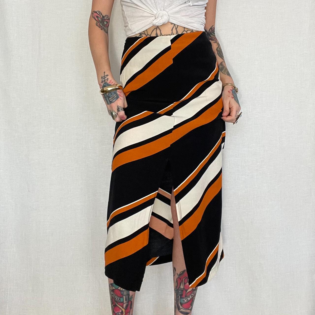 Topshop Black, Cream, Orange A-line striped