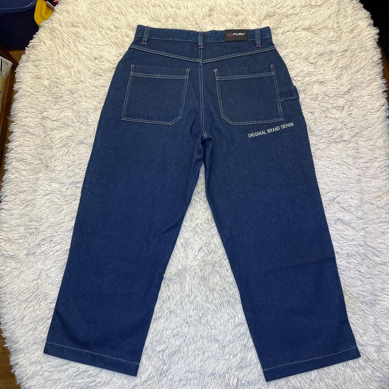 FUBU Men's Navy and White Jeans | Depop