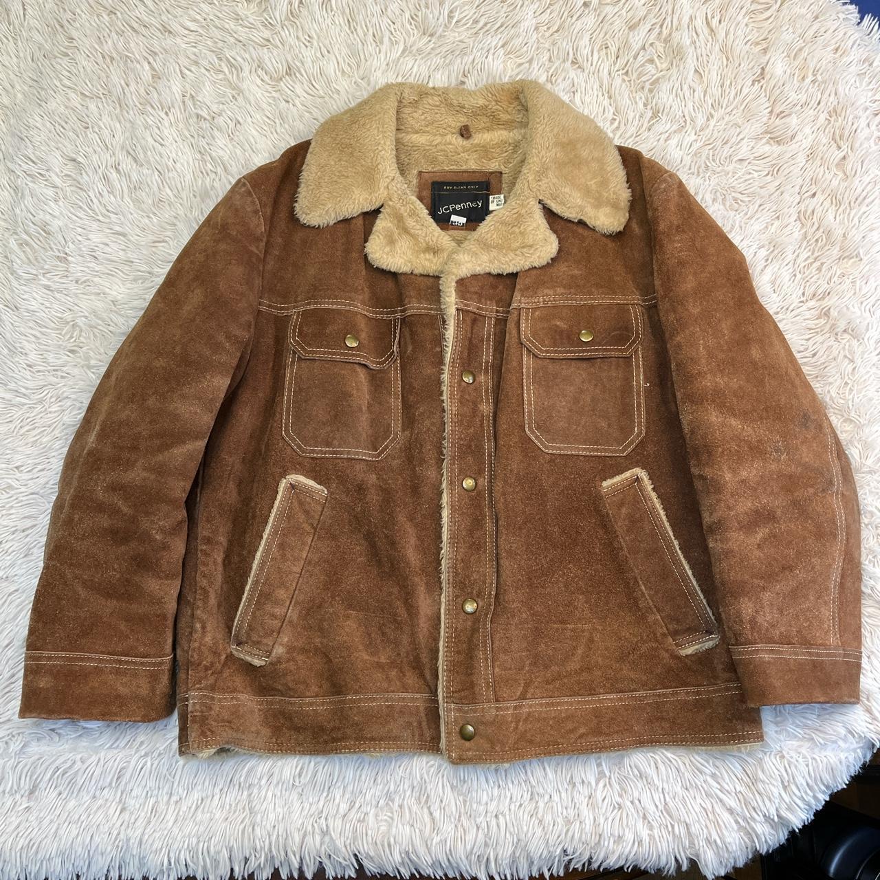 VINTAGE 70s JC Penney Jacket Mens Leather Brown... - Depop