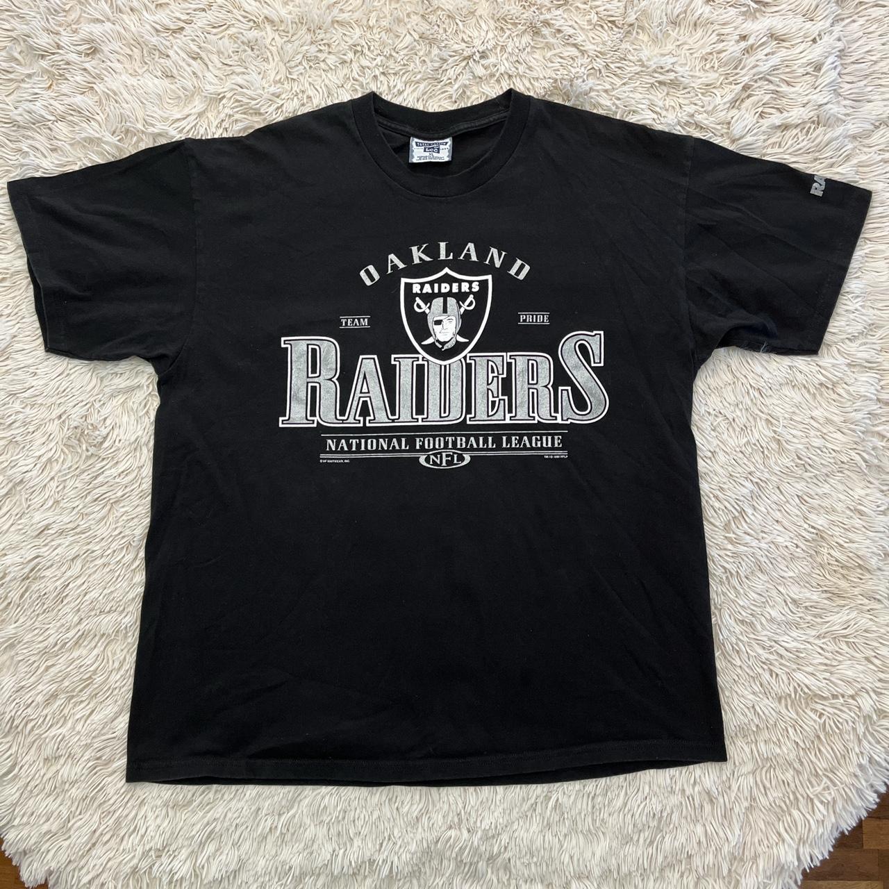 Vintage Oakland Raiders T Shirt Sliver & Black - Depop