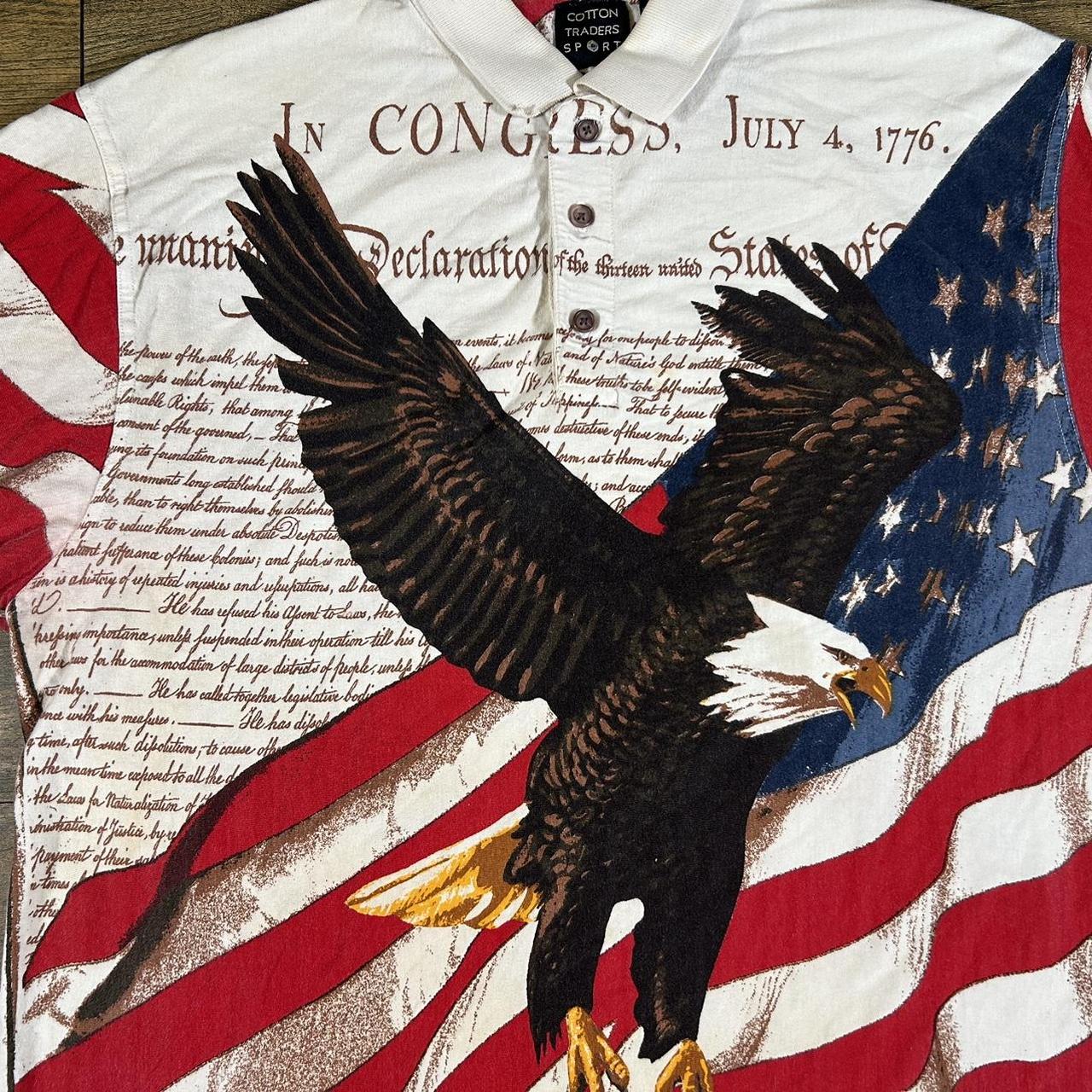 American flag and bald eagle button up polo