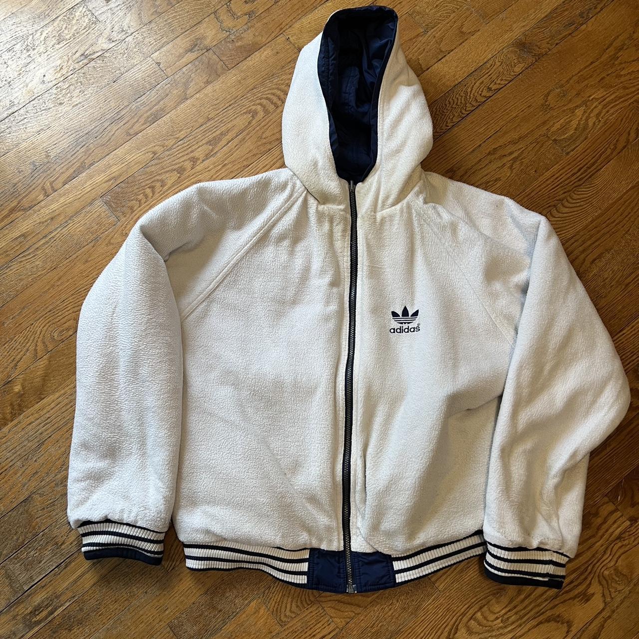 Beautiful 90’s Adidas Reversible jacket navy side... - Depop