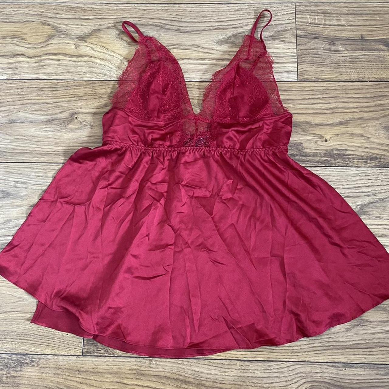 Victoria secret red silk and lace babydoll dress... - Depop