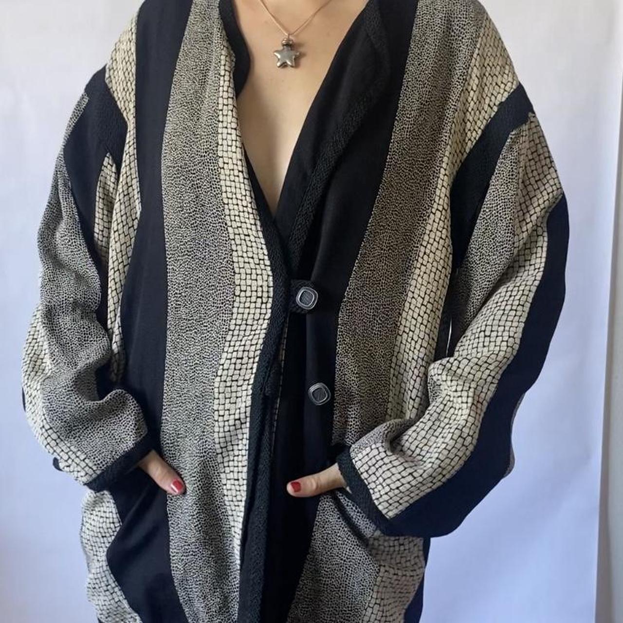 funky black and tan pattern blazer jacket two... - Depop