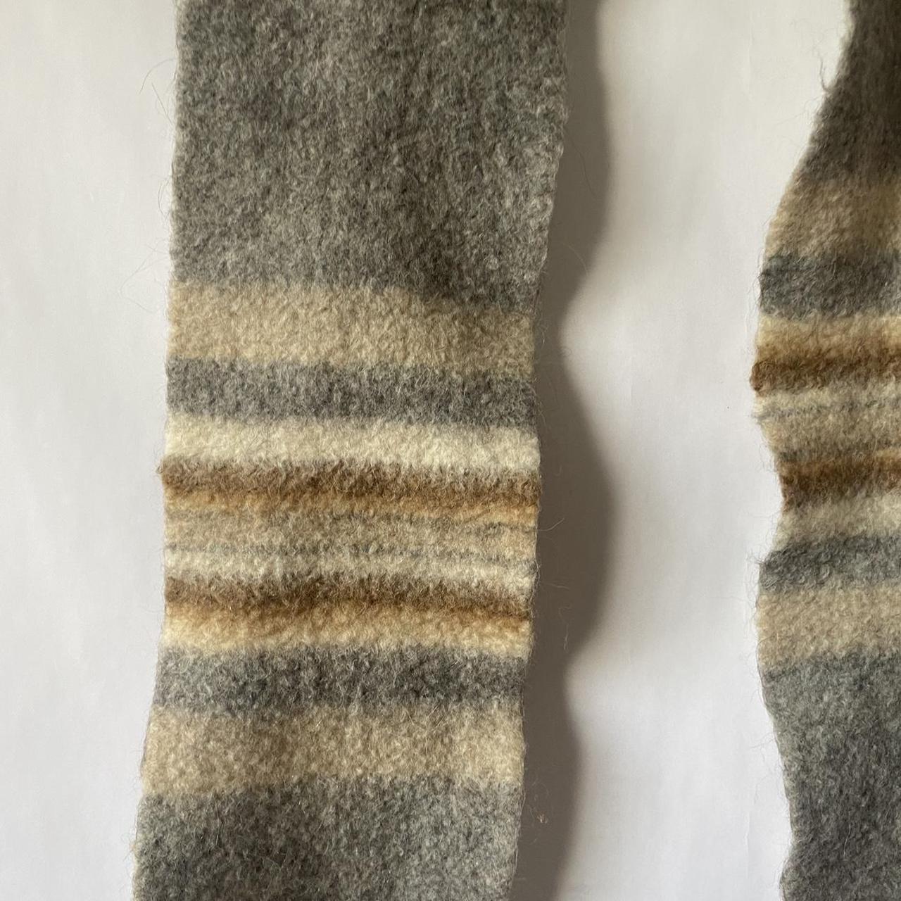 wool knit striped scarf 🍺 grey and brown striped… - Depop