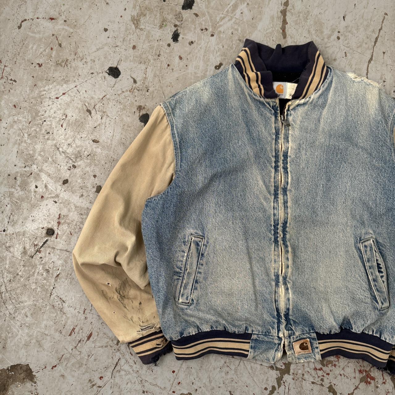 Vintage thrashed 80's/90's Carhartt denim bomber | Depop Vintage thrashed 80's/90's Carhartt denim bomber | Depop