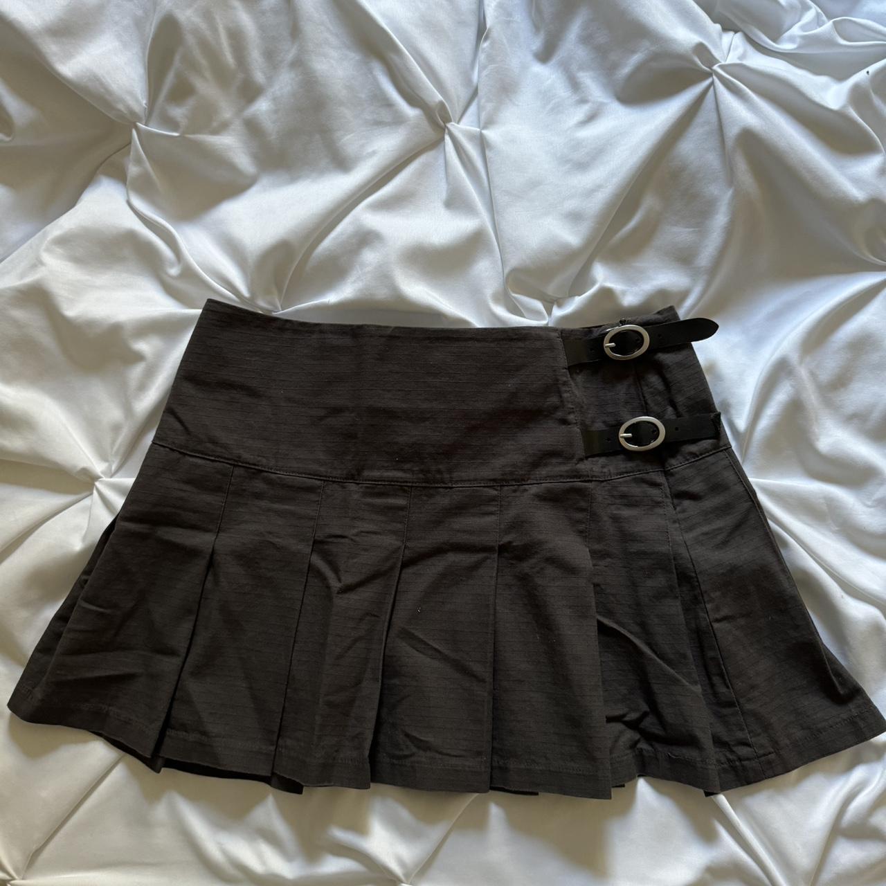 brandy melville charcoal pleated skirt w/ buckles... - Depop