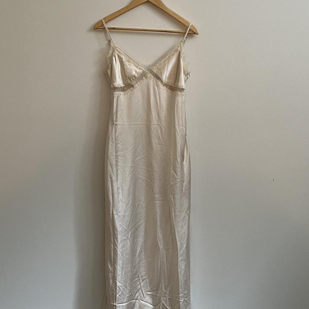 PEPPERMAYO Champagne satin midi dress with lace... - Depop