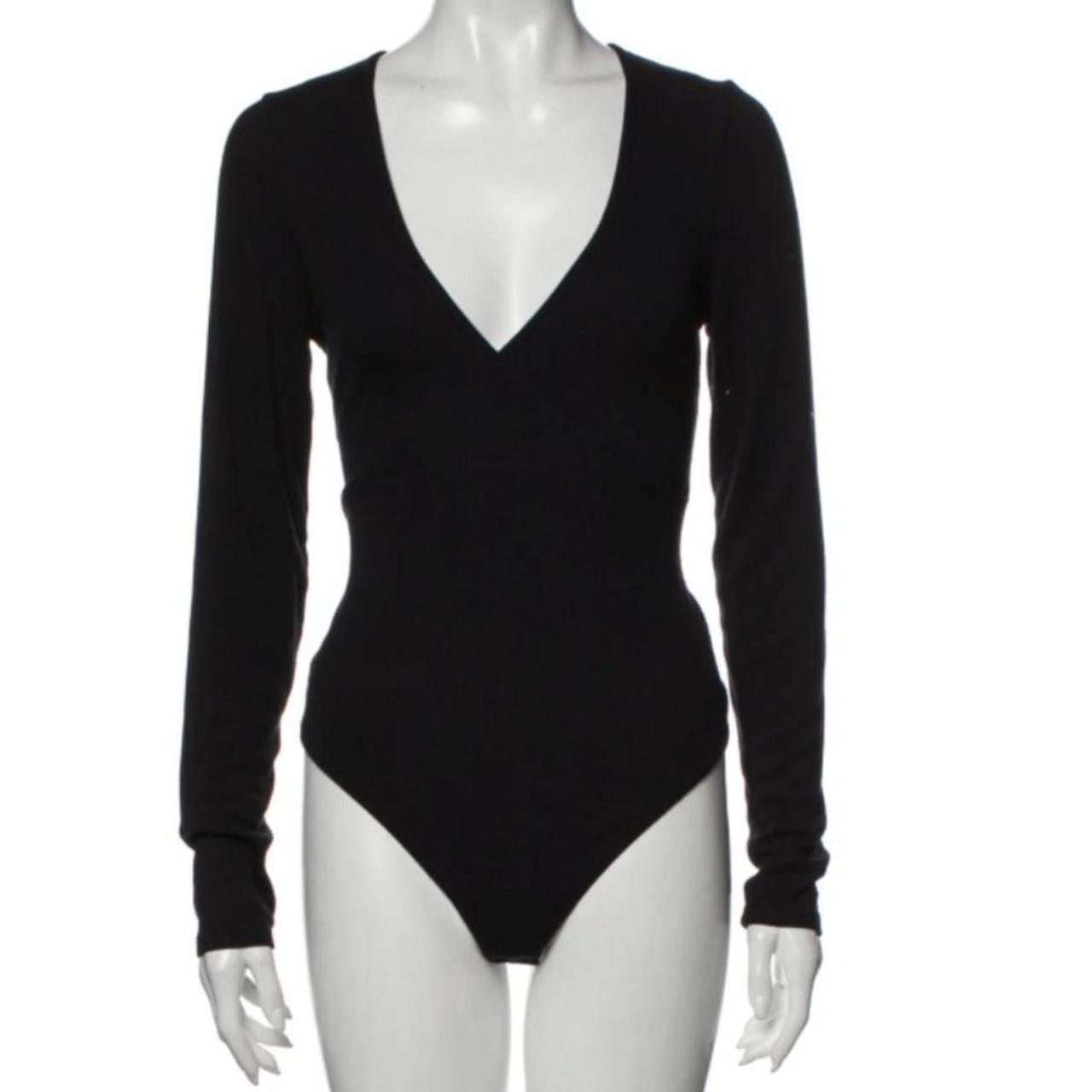 Intermix black bodysuit - large V-neck, Ribbed, - Depop