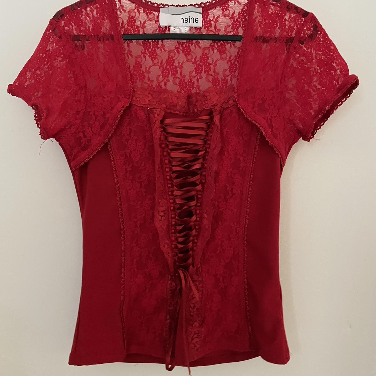 Red Lacey Corset Style Top Super Cute Just Dont Depop 1547