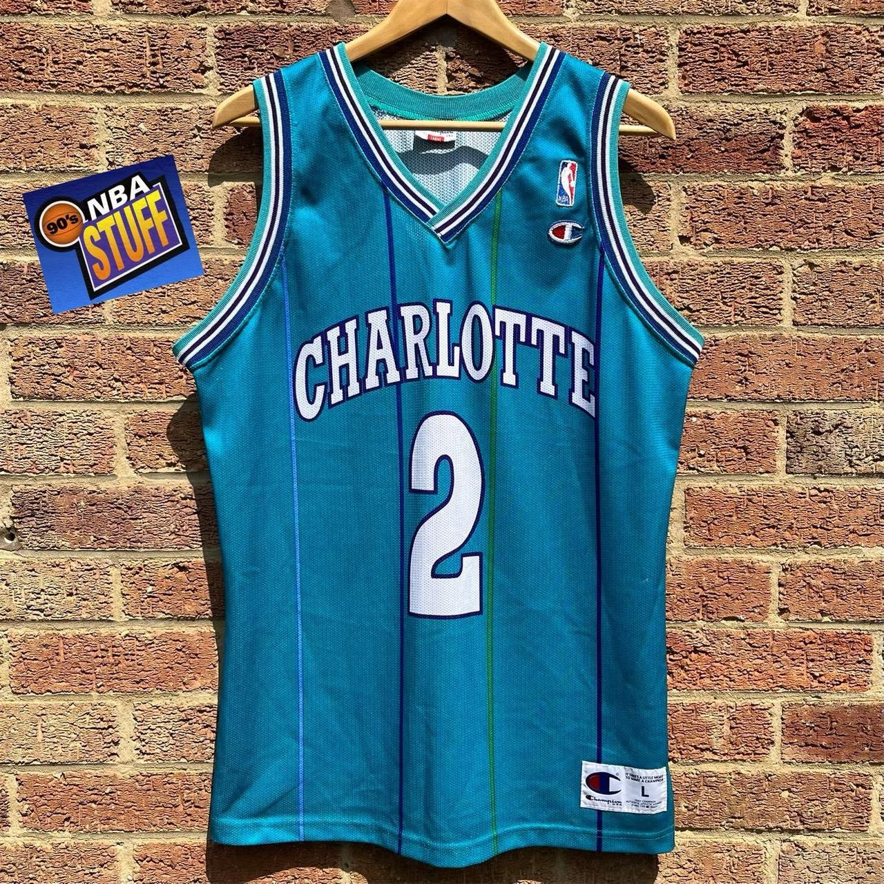 Vintage 90s Champion Larry Johnson 2 Charlotte Hornets Jersey 