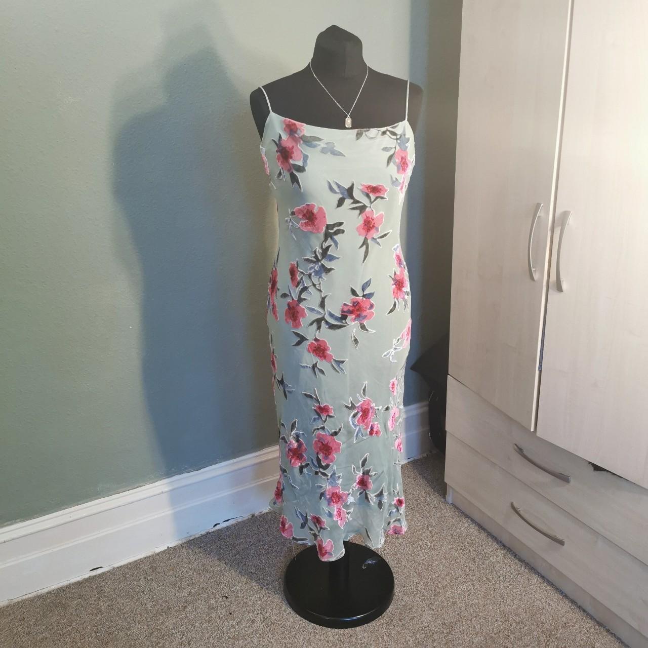 Pink and sage green floral devore burnout vintage... - Depop