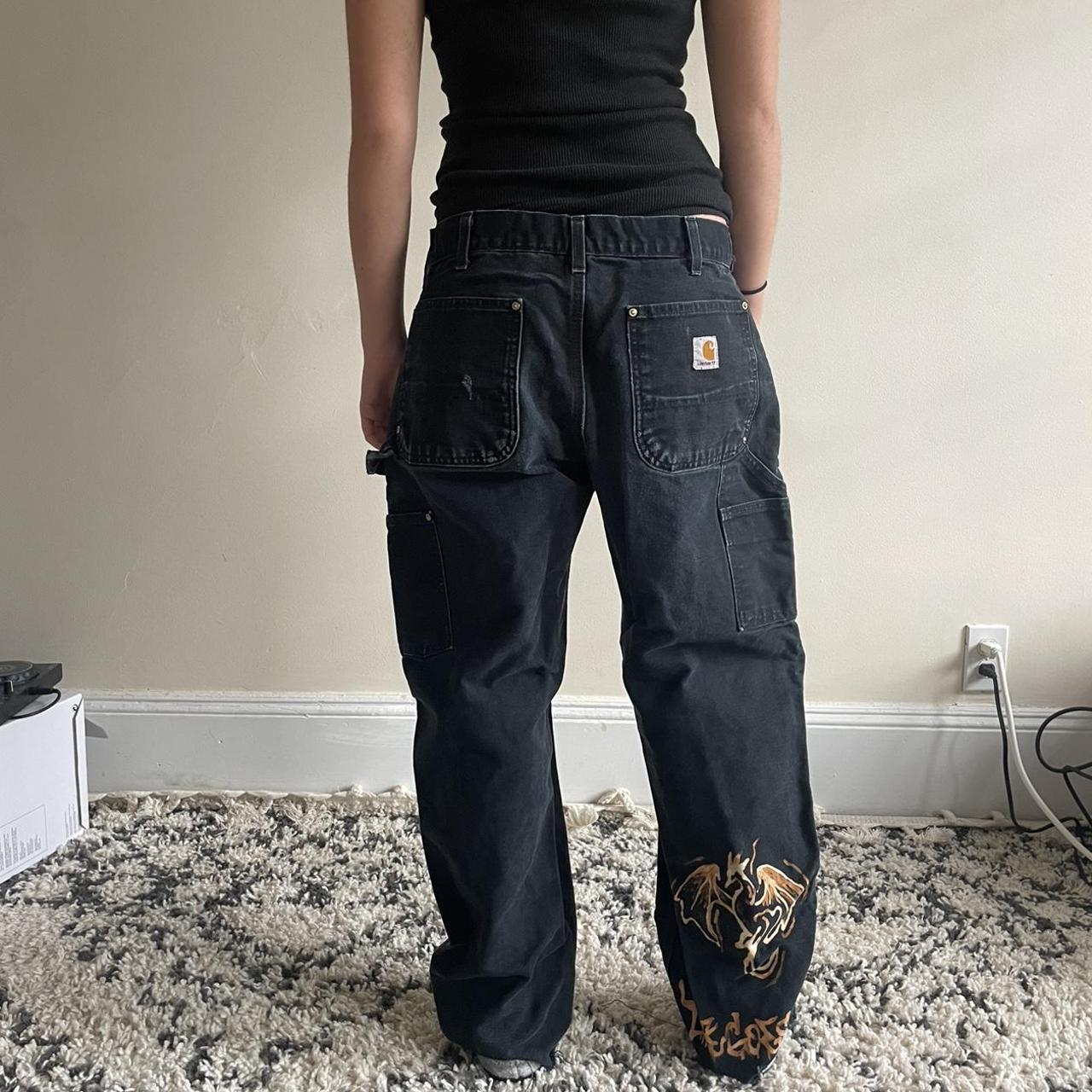 black carhartt jeans. customized by me Depop