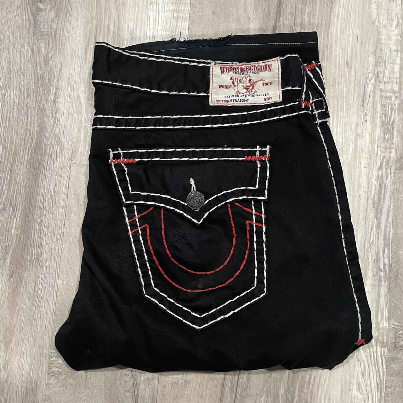 True Religion Super T Straight jeans Black White... - Depop