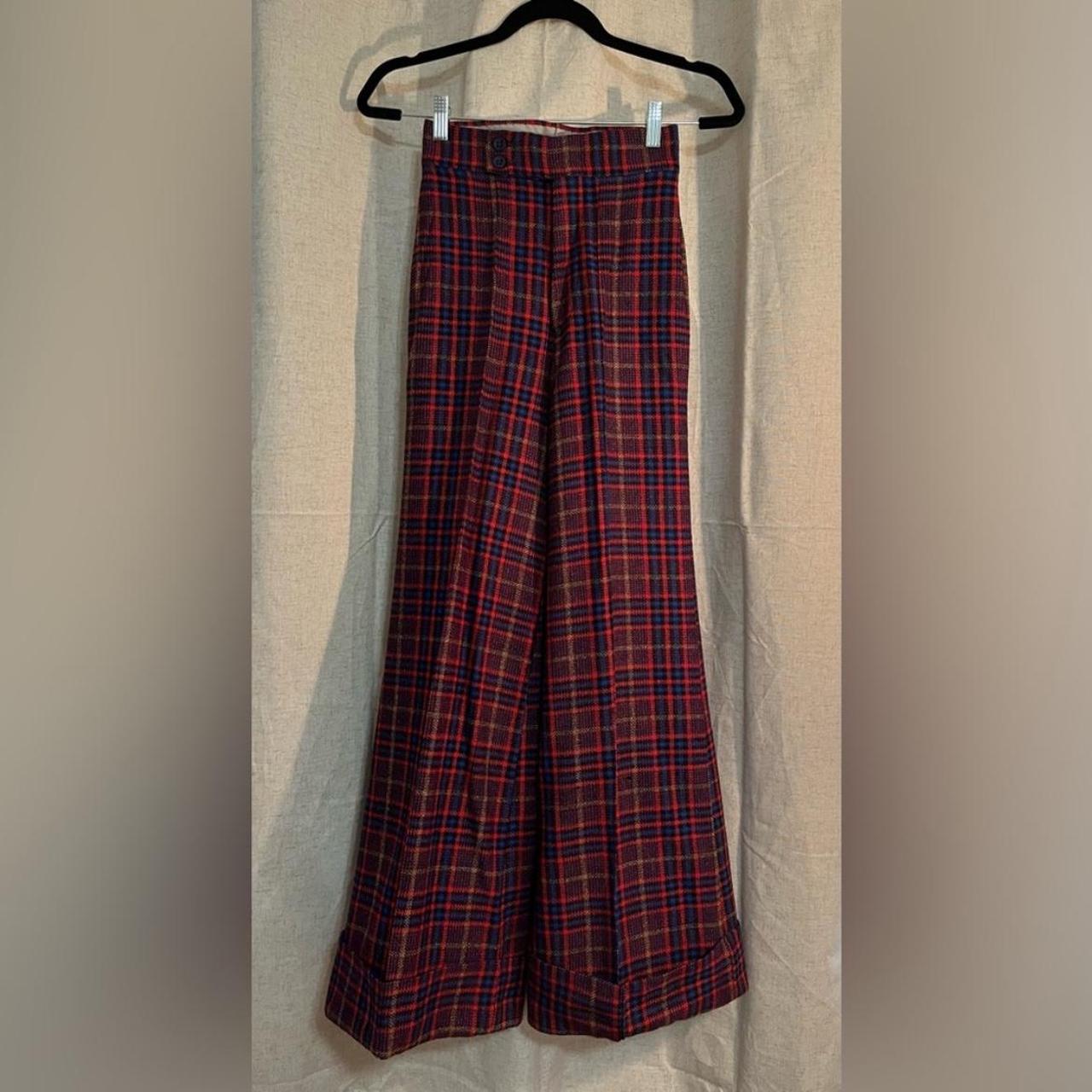 High waisted fashion plaid pants red