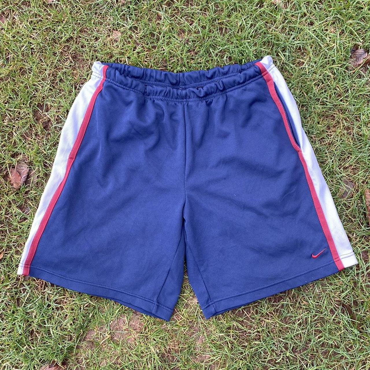 nike vintage navy blue sport shorts white and... Depop