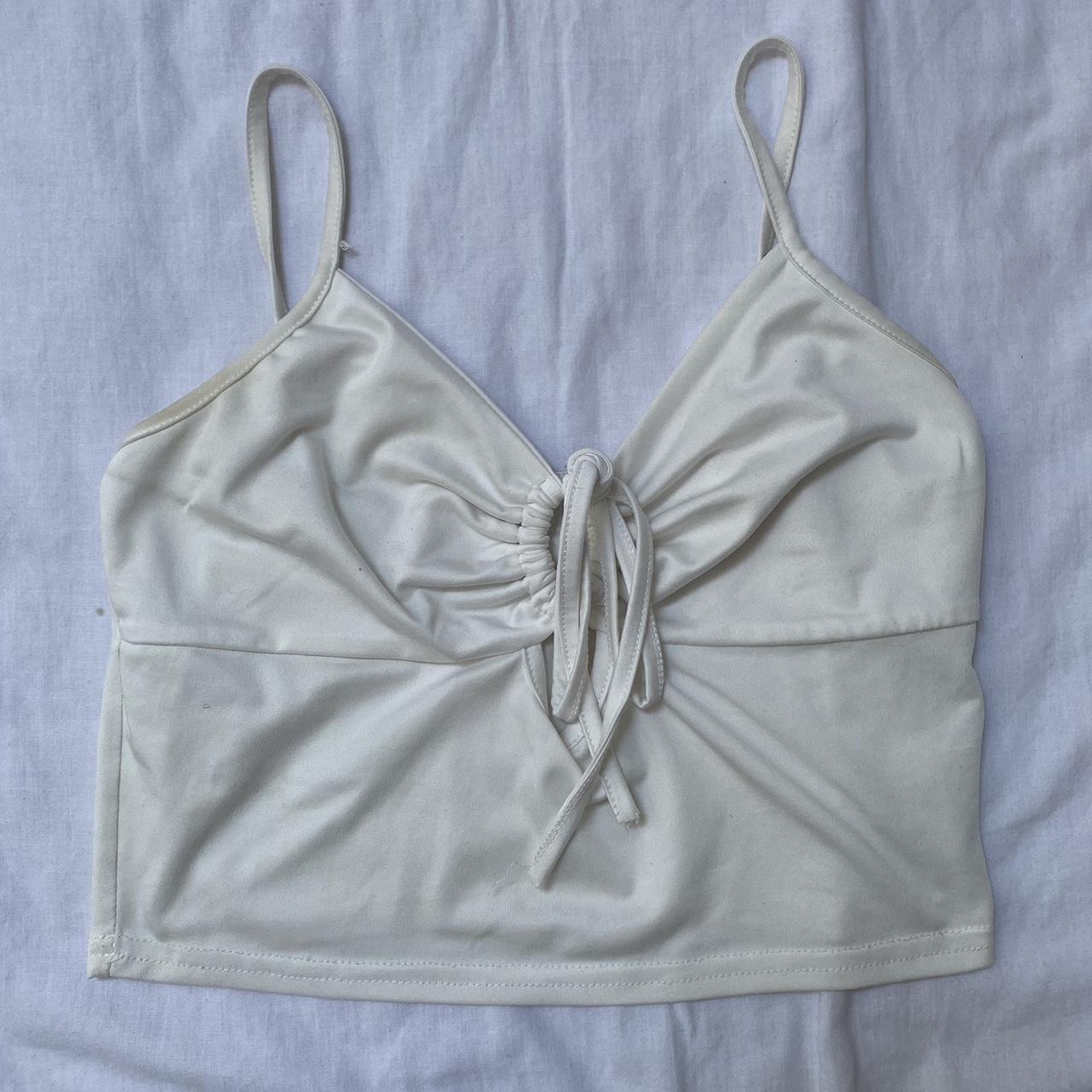 White crop top with tie detail in the front and... - Depop