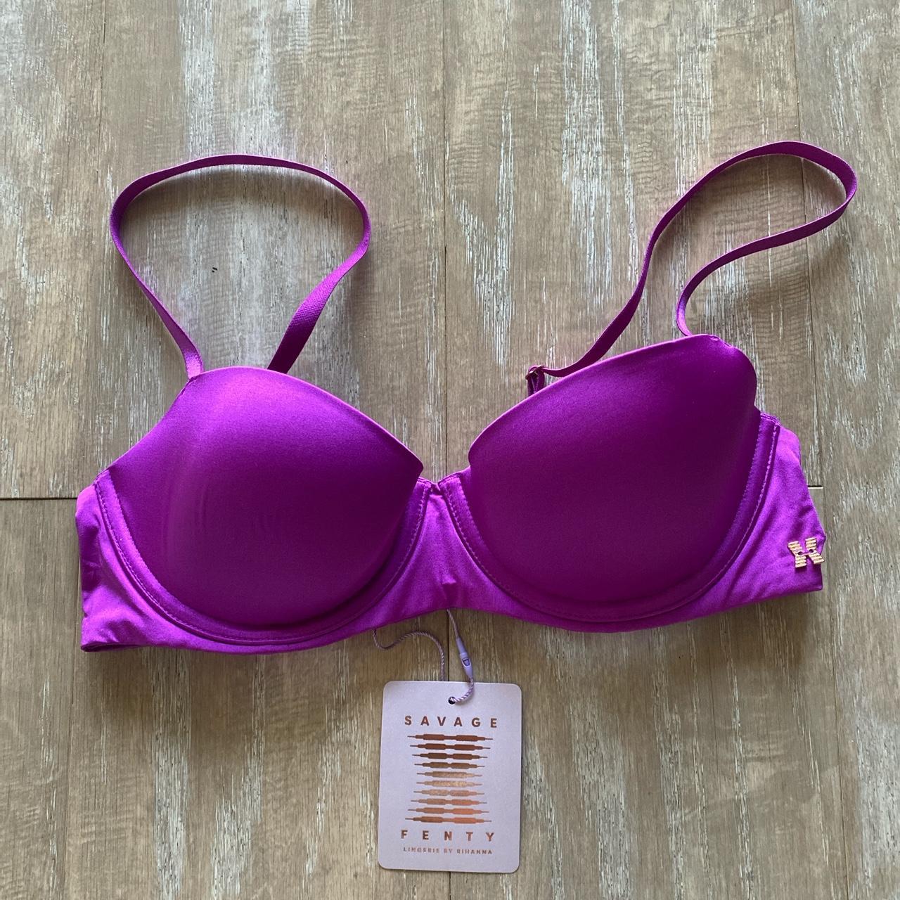 RARE Savage x Fenty Rihanna satin purple bra. Size... - Depop