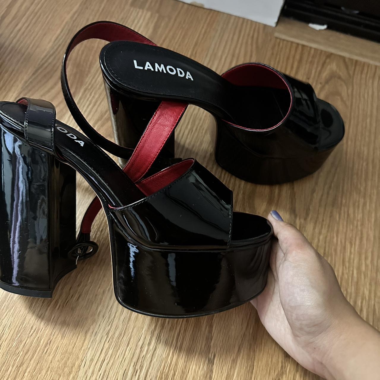 Lamoda black patent heels a few scratches please see... - Depop