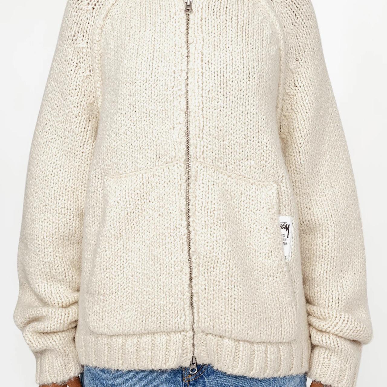 Stussy Chunky Knit Zip Hoodie in Ivory size Medium, | Depop