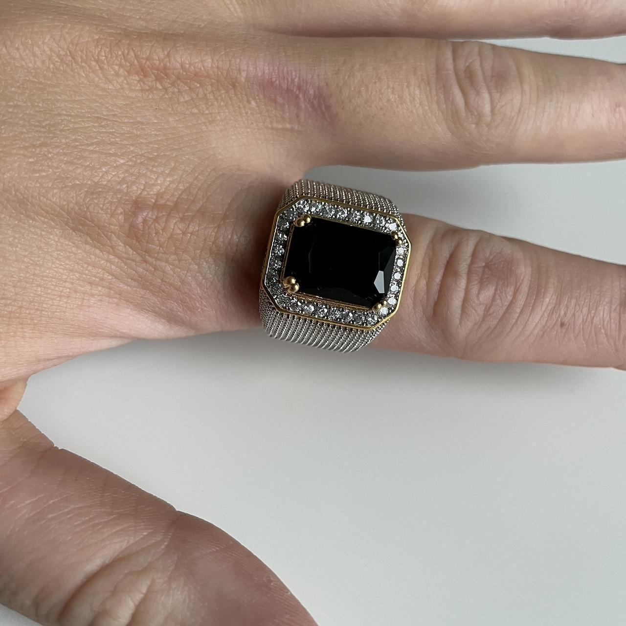 Men’s/Unisex Diamanté Black Stone Gold Ring Bought... Depop