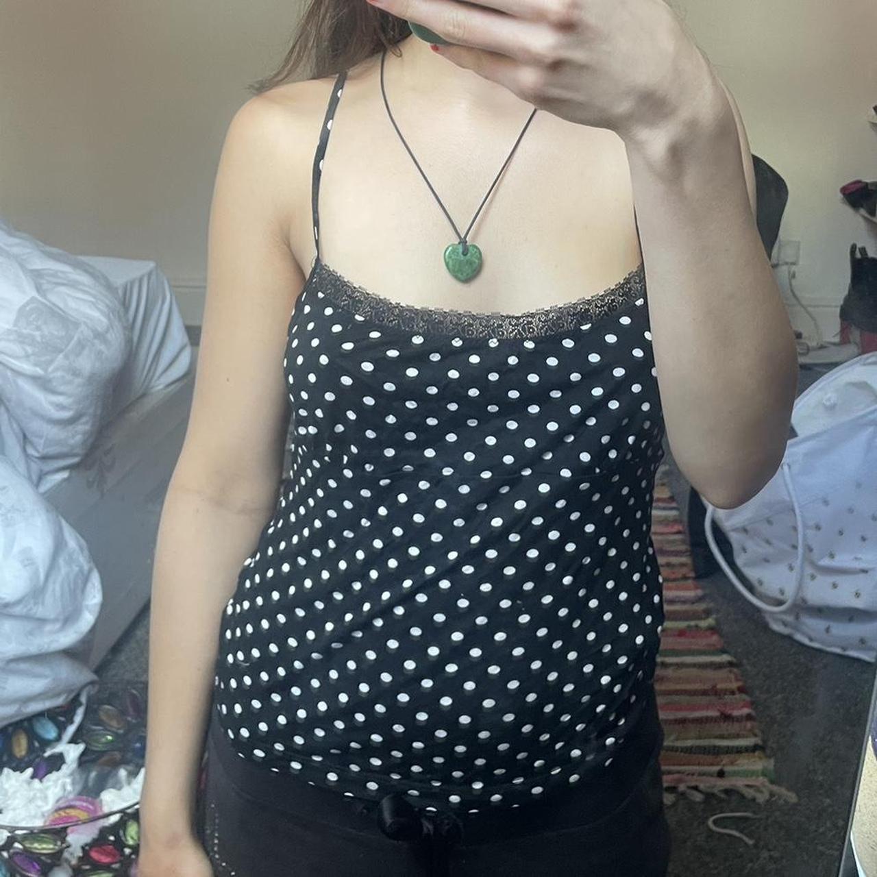 POLKA DOT CAMI TOP black white Spaghetti straps