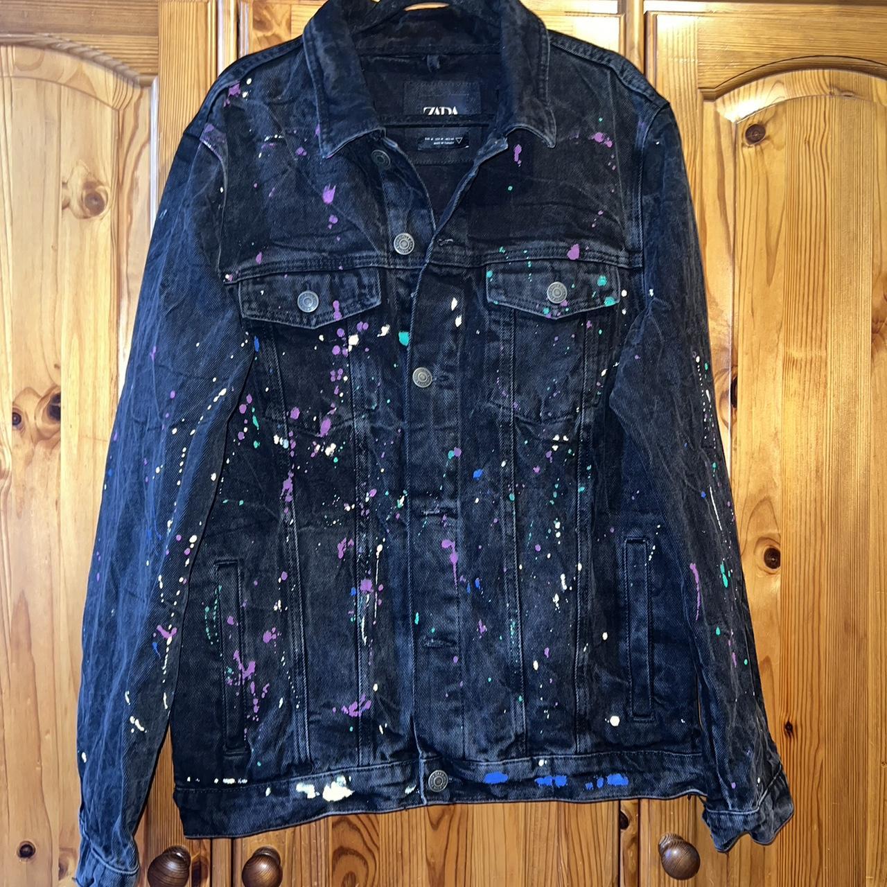 Zara paint splatter denim jacket Size M (fits... - Depop