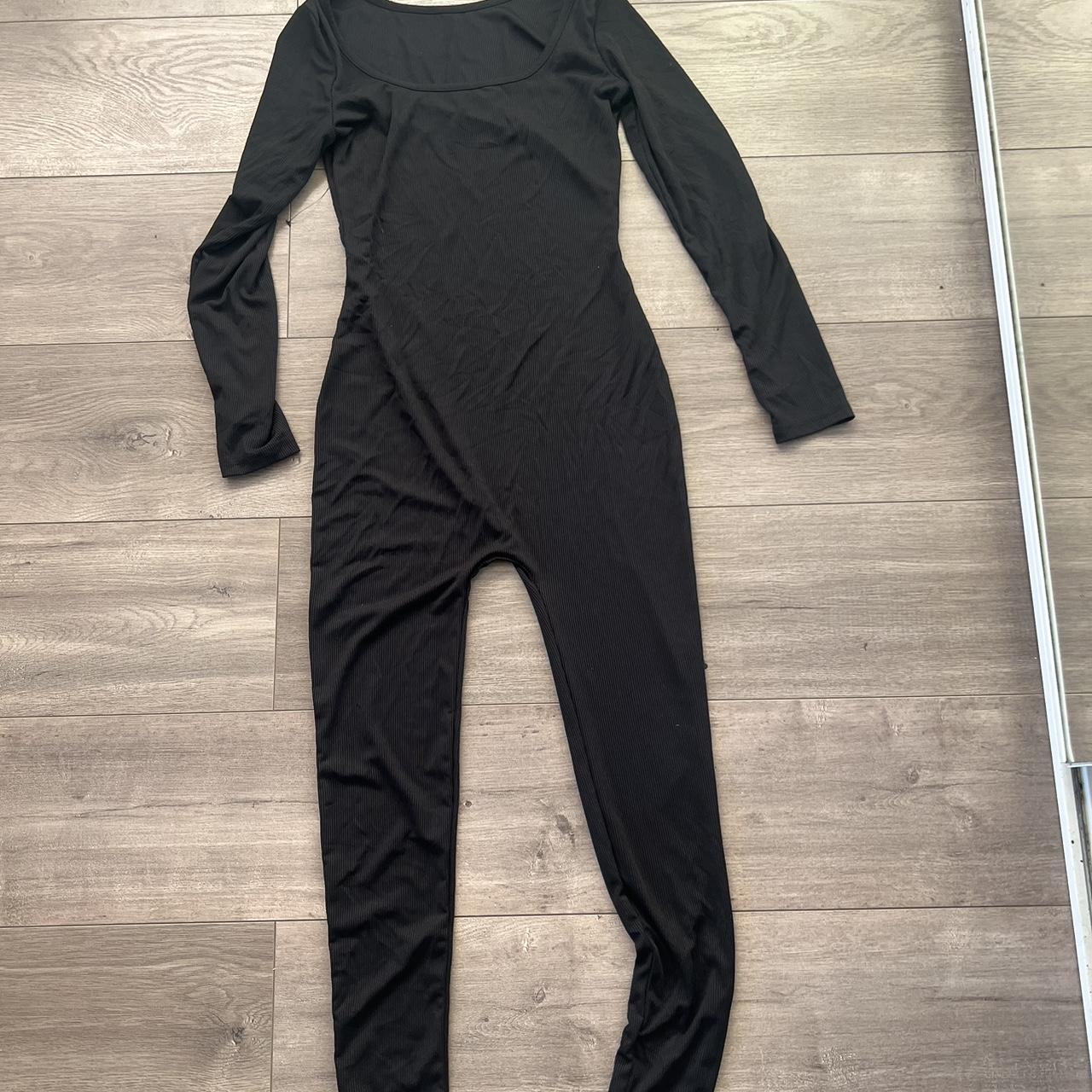 black jumpsuit stretchy material never worn Depop