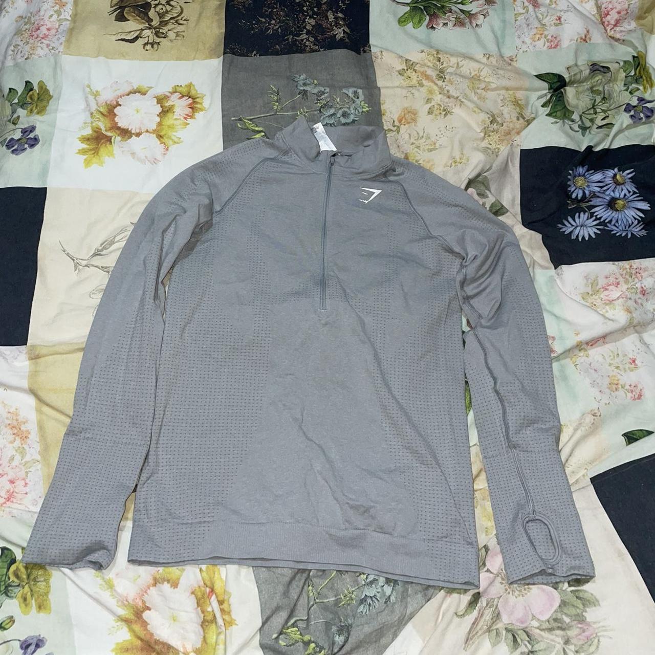gymshark grey long sleeve pullover workout jacket... - Depop