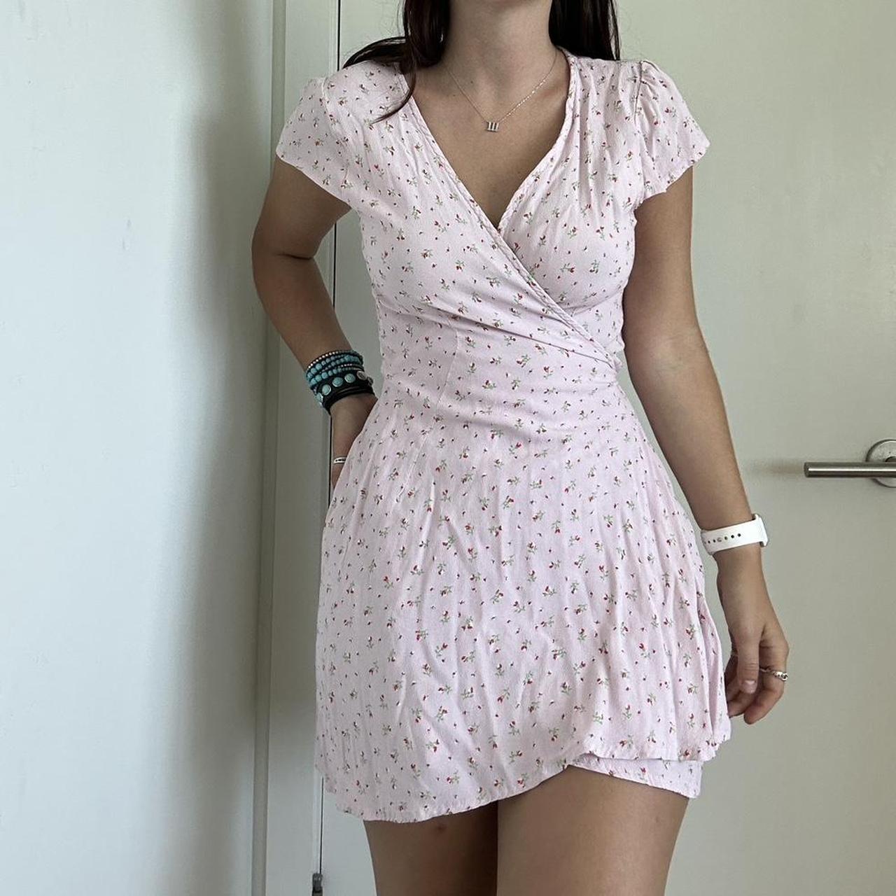 Brandy Melville Robbie Pink Floral Wrap Dress! Super... Depop