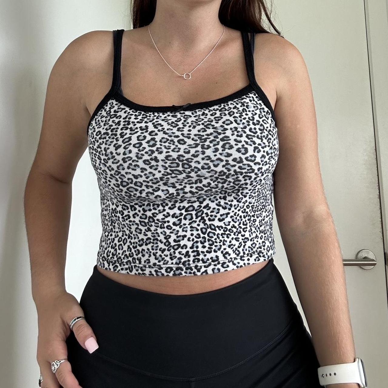 Brandy Melville, Tops, Brandy Melville Cropped Ribbed Button Uo Tshirt Top  Blue Leopard Print One Size