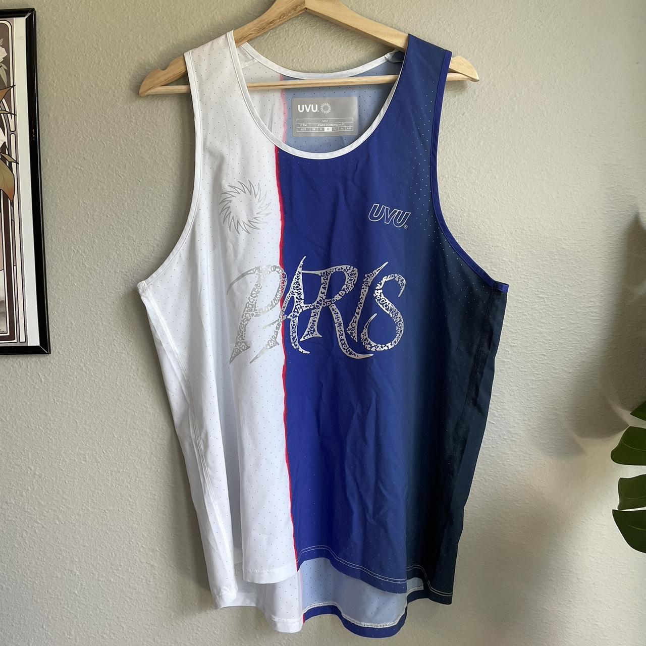 UVU Club Paris Racing Vest - blue and white | Depop