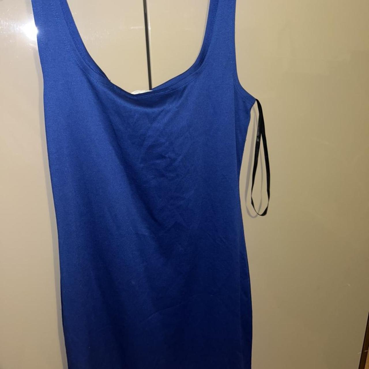 Blue square neck Bodycon dress, worn a few times... - Depop