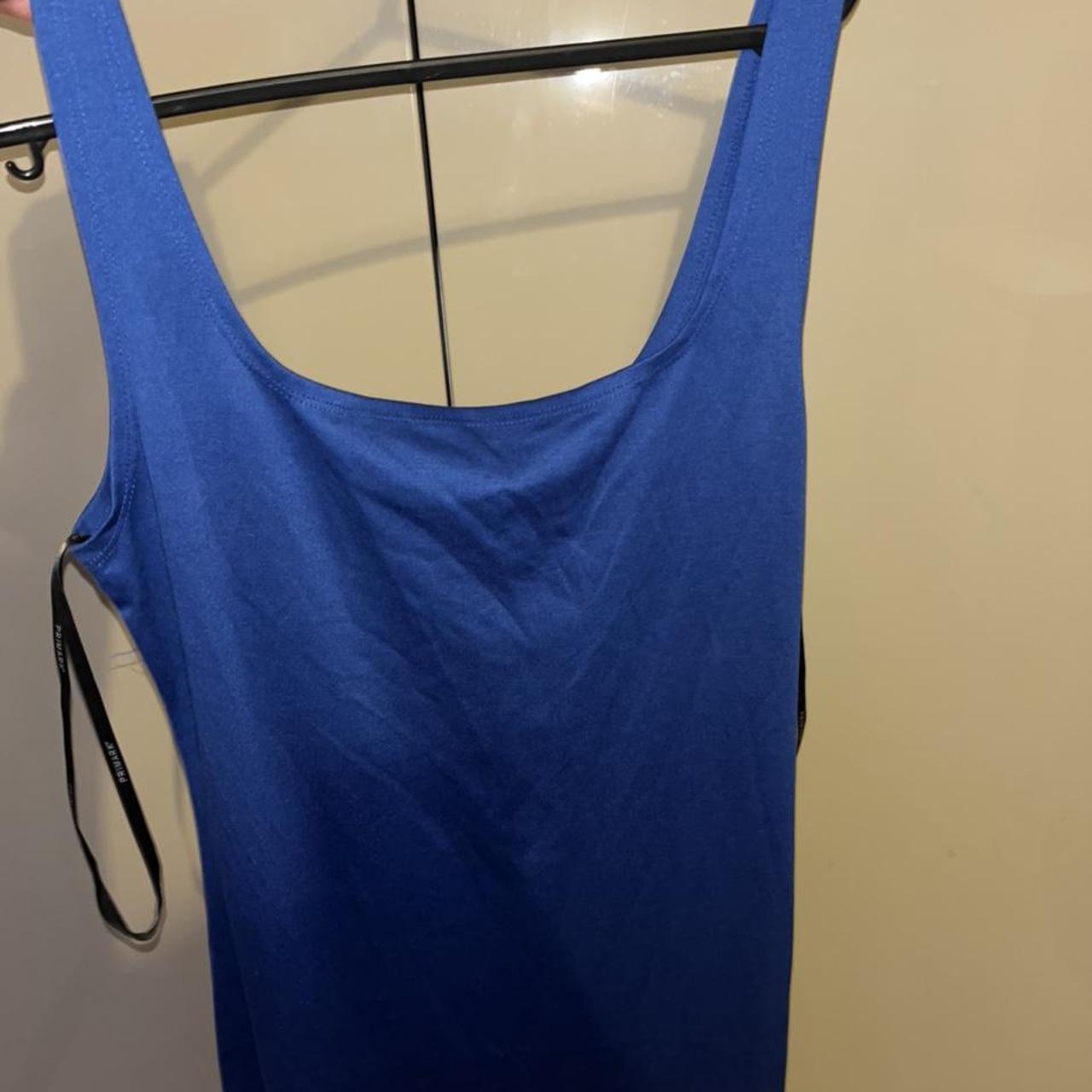 Blue square neck Bodycon dress, worn a few times... - Depop