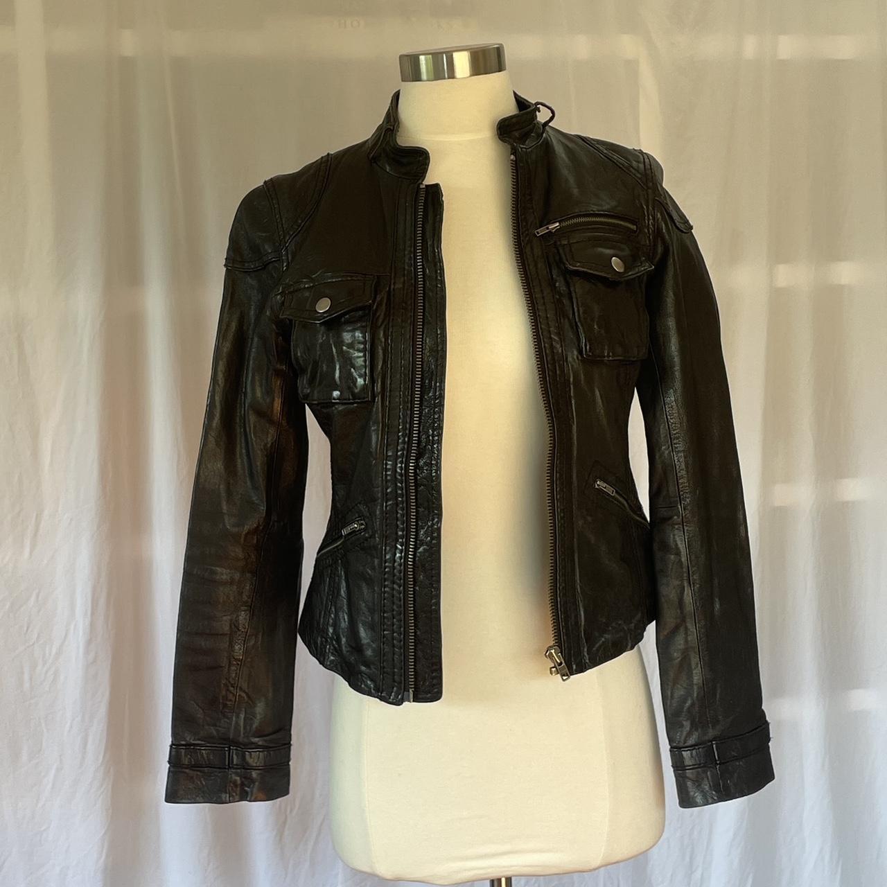 Gianni Bini Leather motorcycle jacket Size xs can... - Depop