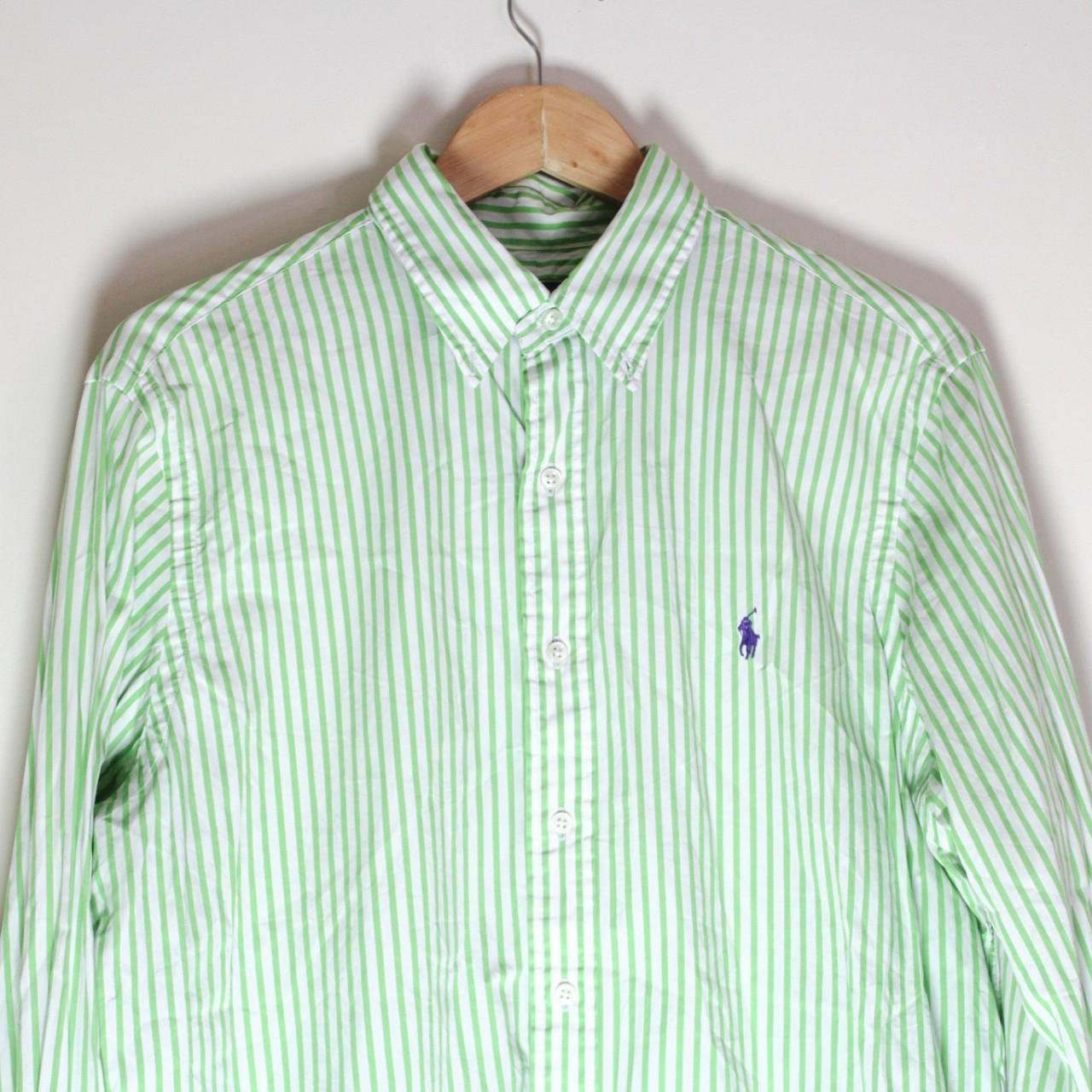 RALPH LAUREN Green and white striped shirt with... - Depop