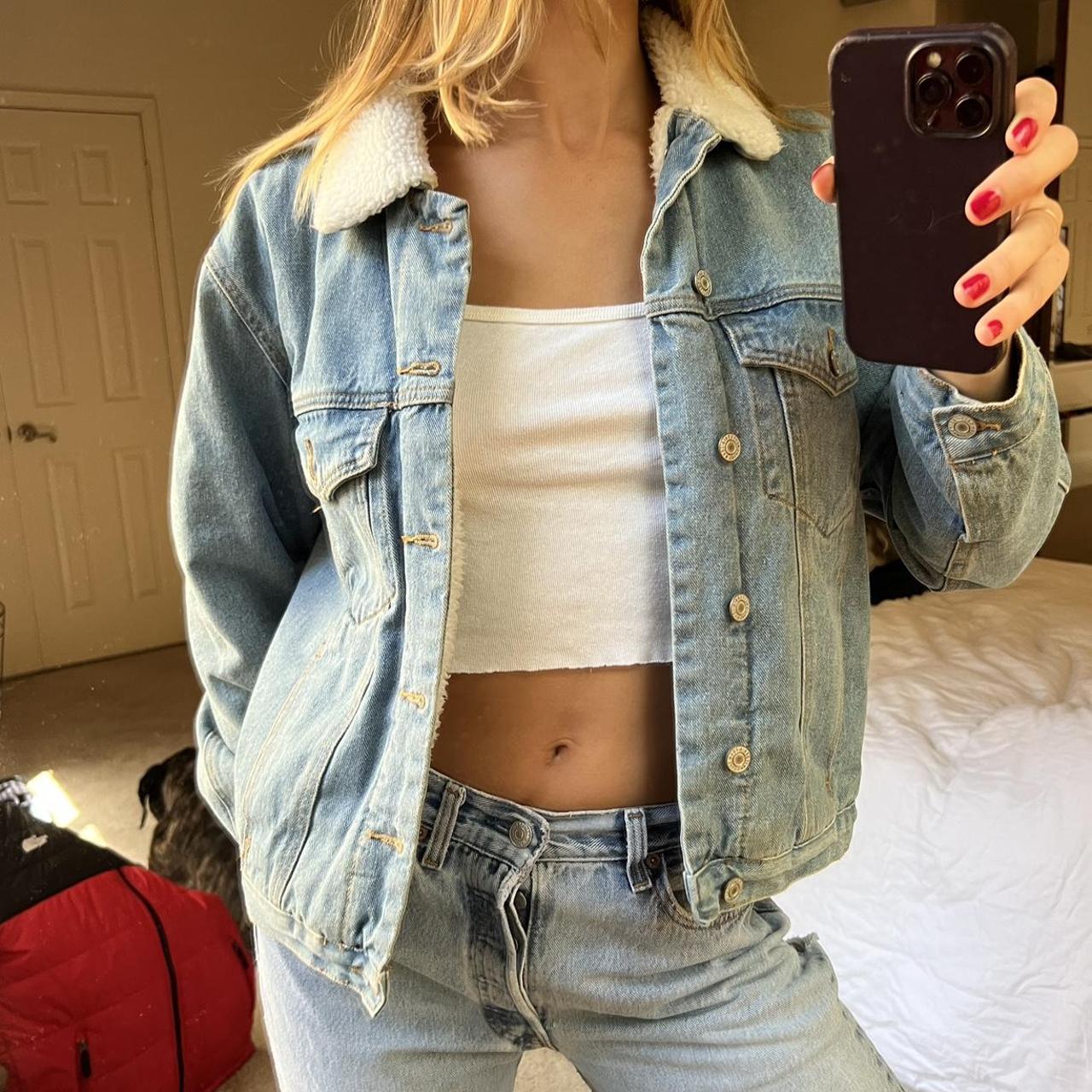 Brandy Melville Denim Fleece Lined Jacket Depop